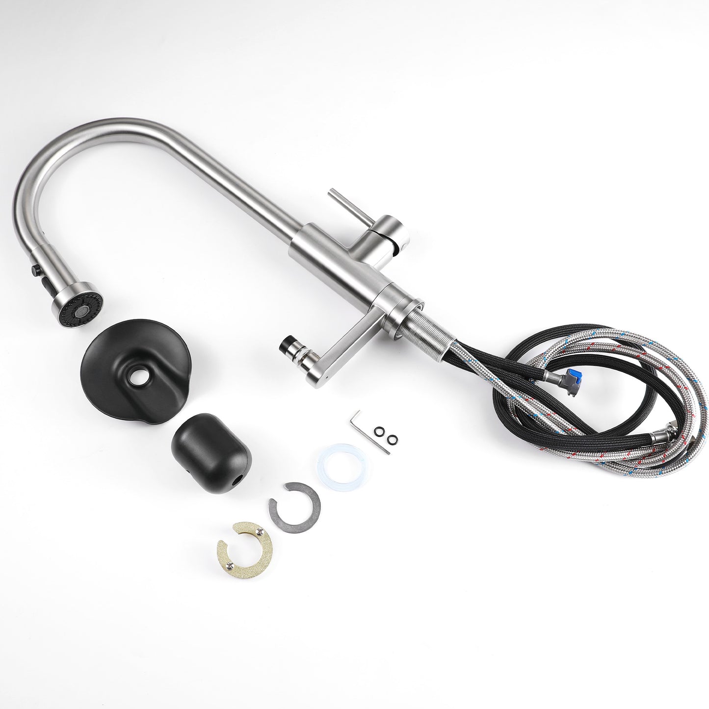 3-in-1 Kitchen Faucet with Press-Type Glass Rinser, High-Arc Pull-Down Sprayer Faucet, 3 Function Spray Mode, Brushed Nickel Finish, for Modern Kitchen Sink