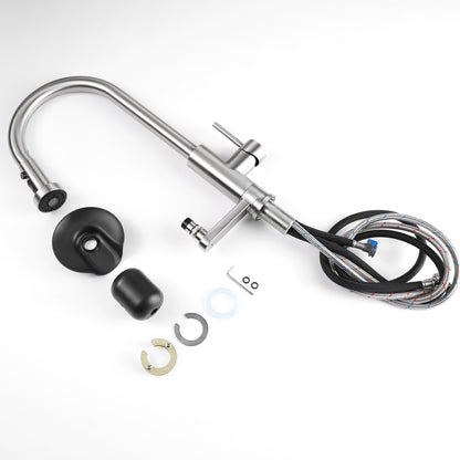 3-in-1 Kitchen Faucet with Press-Type Glass Rinser, High-Arc Pull-Down Sprayer Faucet, 3 Function Spray Mode, Brushed Nickel Finish, for Modern Kitchen Sink