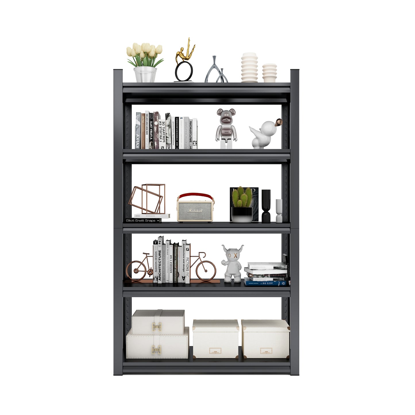 5 -Tier Heavy Duty Black Metal Utility shelving unit with Ventilated Shelves ( 35.41-in W x 15.7-in D x 72-in H )