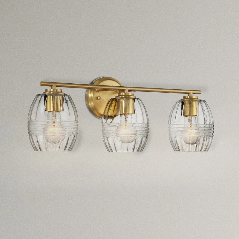 22.20 in. 3-Light Satin Brass Vanity Light with Clear Glass