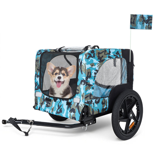 Outdoor Heavy Duty Collapsible Pet Bike Trailer with 16-Inch All-Terrain Wheels & Universal Hitch