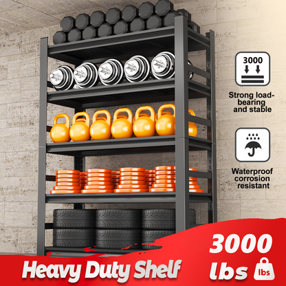 5 -Tier Heavy Duty Black Metal Utility shelving unit with Ventilated Shelves ( 47-in W x 23.6-in D x 87-in H )