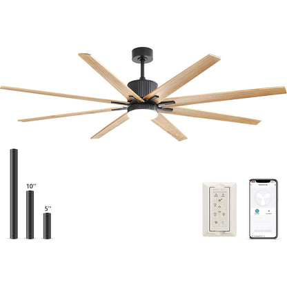76 Inch Indoor Ceiling Fan With Dimmable 3 Color Led Light 8 Solid Wood Blades Remote Control Reversible DC Motor Wood
