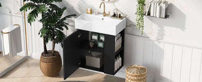 21.6 inch Modern Floating Bathroom Vanity with Ceramic Basin - Perfect for Small Bathrooms, Right side storage
