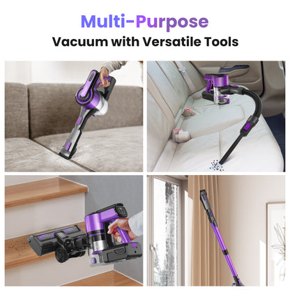 Purple Cordless Vacuum, 30KPa Suction, 350W Motor, 8-in-1 Cleaner
