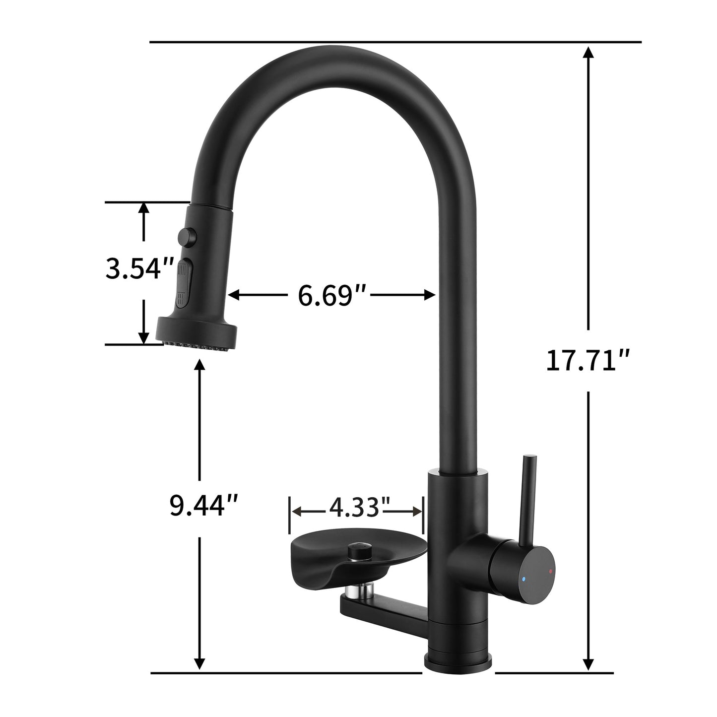 3-in-1 Kitchen Faucet with Press-Type Glass Rinser, High-Arc Pull-Down Sprayer Faucet, 3 Function Spray Mode, Matte Black Finish, for Modern Kitchen Sink