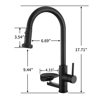 3-in-1 Kitchen Faucet with Press-Type Glass Rinser, High-Arc Pull-Down Sprayer Faucet, 3 Function Spray Mode, Matte Black Finish, for Modern Kitchen Sink