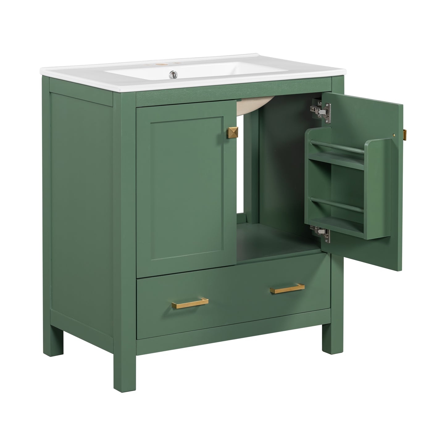 30 Inch Green Bathroom Vanity with Single Sink, Combination Under Counter Sink, Bathroom Storage Cabinet with 2 Doors and a Drawer