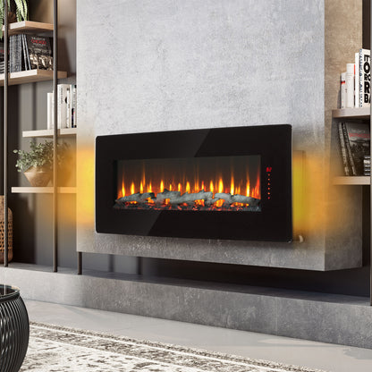 48 inch Curved Front Wall Mounted Electric Fireplace with Remote and Multi Color Flame & Emberbe