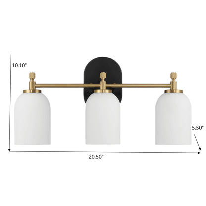 20.5 in. 3-Light Brushed Gold Vanity Light with White Frosted Glass