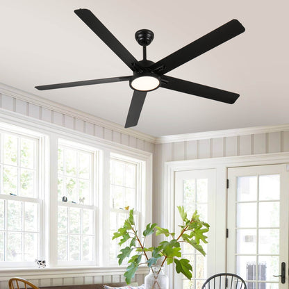 66 in. Downrod Mount Aluminium Blade Ceiling Fan with Light Included with Remote, 6 Speeds Quiet Reversible DC Motor