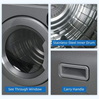 Portable Clothes Dryer, 120V 1300W Compact Laundry Dryer with Intelligent Drying, 3.2 cu.ft Stainless Steel Drum