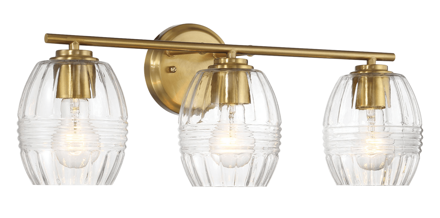 22.20 in. 3-Light Satin Brass Vanity Light with Clear Glass