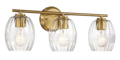 22.20 in. 3-Light Satin Brass Vanity Light with Clear Glass