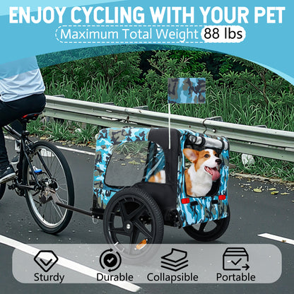 Outdoor Heavy Duty Collapsible Pet Bike Trailer with 16-Inch All-Terrain Wheels & Universal Hitch
