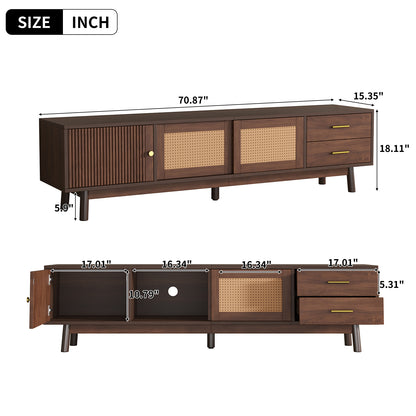 TV Stand for 80" TVs, Entertainment Center with Sliding Doors and Drawers, TV Table with Storage for Living Room, Bedroom