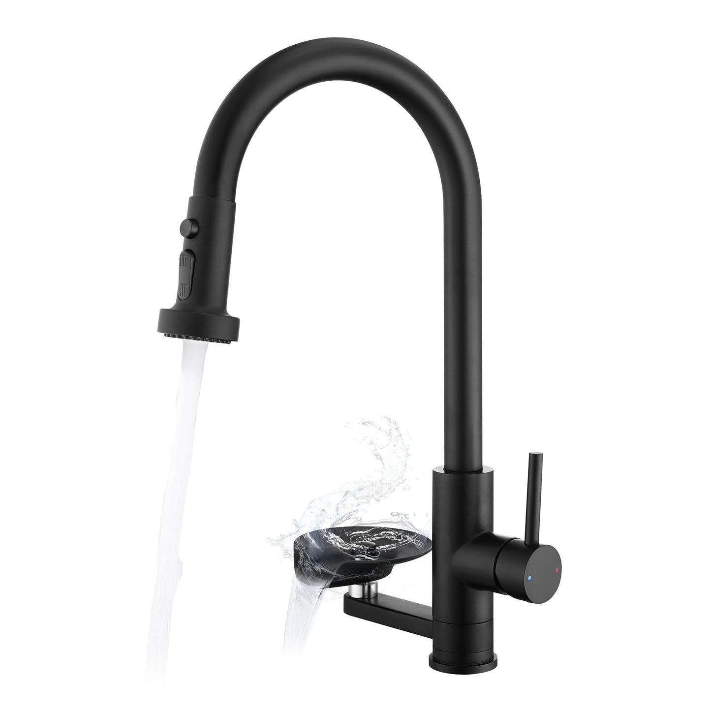 3-in-1 Kitchen Faucet with Press-Type Glass Rinser, High-Arc Pull-Down Sprayer Faucet, 3 Function Spray Mode, Matte Black Finish, for Modern Kitchen Sink