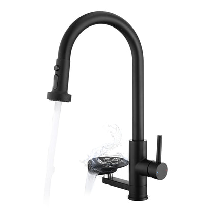 3-in-1 Kitchen Faucet with Press-Type Glass Rinser, High-Arc Pull-Down Sprayer Faucet, 3 Function Spray Mode, Matte Black Finish, for Modern Kitchen Sink
