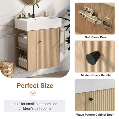 21.6 inch Modern Floating Bathroom Vanity with Ceramic Basin - Perfect for Small Bathrooms