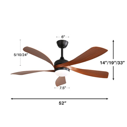 52 in. Indoor Ceiling Fan with 5 ABS Blades, 3 Color Dimmable LED Light Included with Remote, Black, Reversible DC Motor
