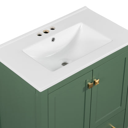 30 Inch Green Bathroom Vanity with Single Sink, Combination Under Counter Sink, Bathroom Storage Cabinet with 2 Doors and a Drawer