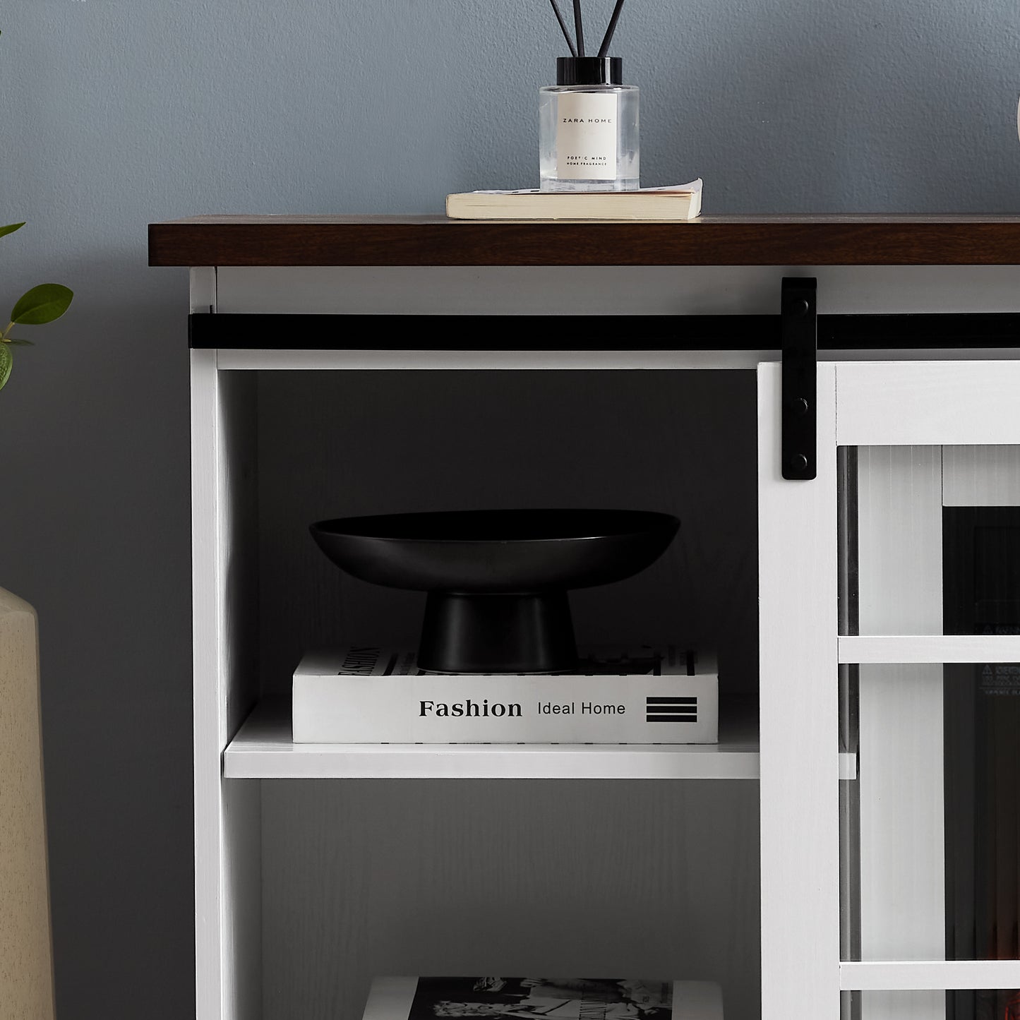 59 inch Multipurpose Sliding Door TV Stand Large Storage Cabinet with 2 Sliding Fluted Glass Doors, TV Up to 65''