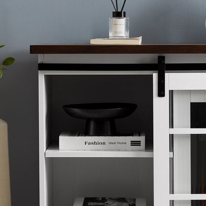 59 inch Multipurpose Sliding Door TV Stand Large Storage Cabinet with 2 Sliding Fluted Glass Doors, TV Up to 65''