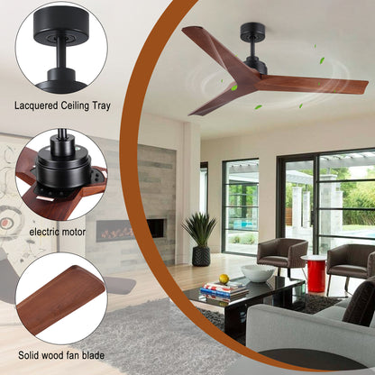 52 in. Indoor Black Low Profile 3-Blade Ceiling Fan with Remote Included for Bedrooms or Living Rooms