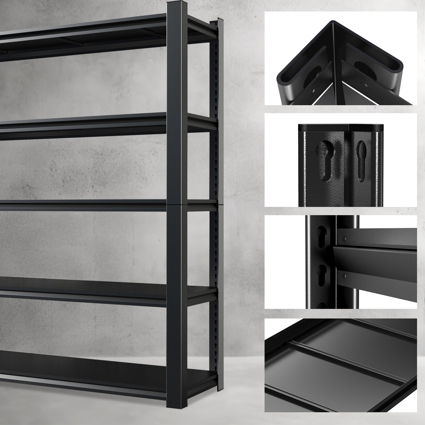 5 -Tier Heavy Duty Black Metal Utility shelving unit with Ventilated Shelves ( 59-in W x 23.62-in D x 72-in H )
