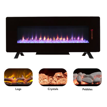 48 inch Curved Front Wall Mounted Electric Fireplace with Remote and Multi Color Flame & Emberbe