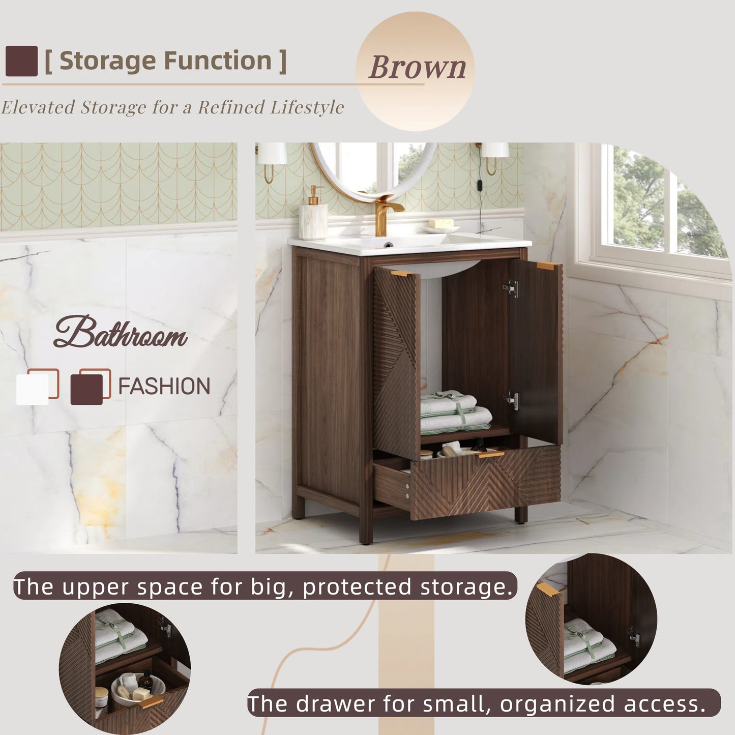 24 Inches Bathroom Vanity with Sink Combo, Modern Bathroom Vanity with Single Faucet Hole