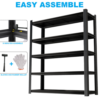 5 -Tier Heavy Duty Black Metal Utility shelving unit with Ventilated Shelves ( 47.24-in W x 23.6-in D x 72-in H )