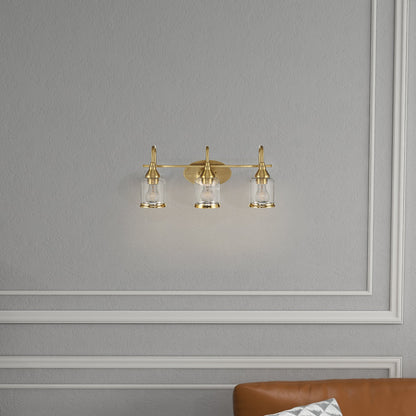 22 in. 3-Light Brushed Gold Vanity Light with Clear Glass Shades