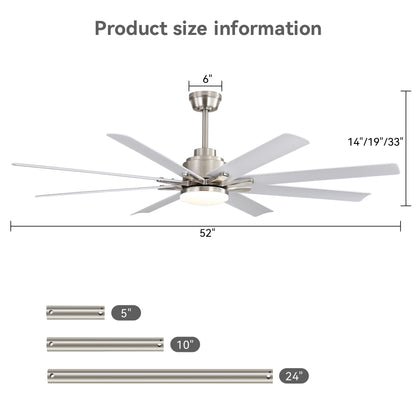 52 in. Downrod Mount Smart Ceiling Fan with Light and 8 Black ABS Blades Included, Voice Remote, 6 Wind Speeds