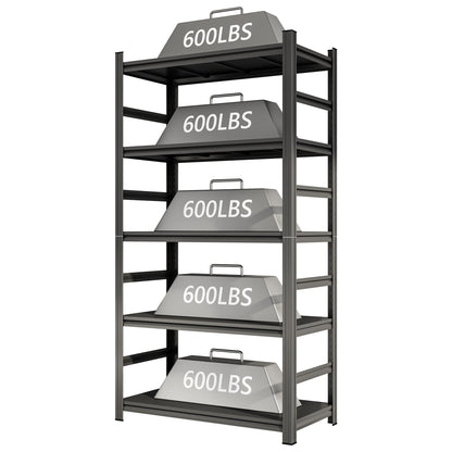 5 -Tier Heavy Duty Black Metal Utility shelving unit with Ventilated Shelves ( 47-in W x 23.6-in D x 87-in H )
