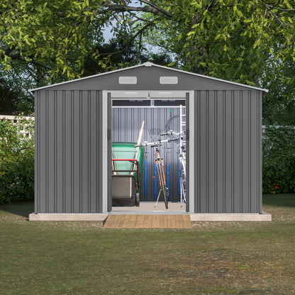 10 ft. W x 8 ft. D Outdoor Metal Storage Shed with Foundation and Lockable Doors for Patio, Backyard, Gray (73.8 sq.ft.)