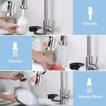 3-in-1 Kitchen Faucet with Press-Type Glass Rinser, High-Arc Pull-Down Sprayer Faucet, 3 Function Spray Mode, Brushed Nickel Finish, for Modern Kitchen Sink