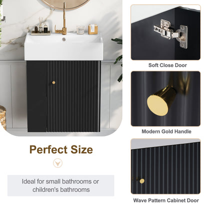 21.6 inch Modern Floating Bathroom Vanity with Ceramic Basin - Perfect for Small Bathrooms