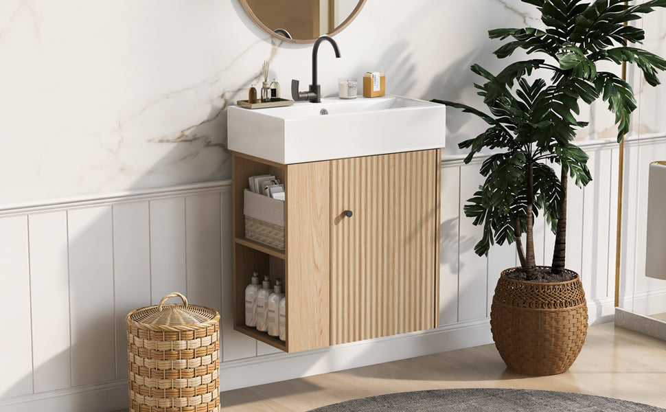 21.6 inch Modern Floating Bathroom Vanity with Ceramic Basin - Perfect for Small Bathrooms
