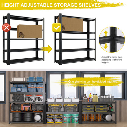 5 -Tier Heavy Duty Black Metal Utility shelving unit with Ventilated Shelves ( 59-in W x 23.62-in D x 72-in H )