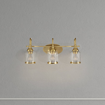 22 in. 3-Light Brushed Gold Vanity Light with Clear Glass Shades
