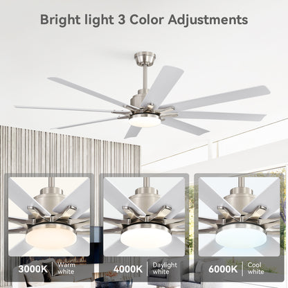 52 in. Downrod Mount Smart Ceiling Fan with Light and 8 Black ABS Blades Included, Voice Remote, 6 Wind Speeds