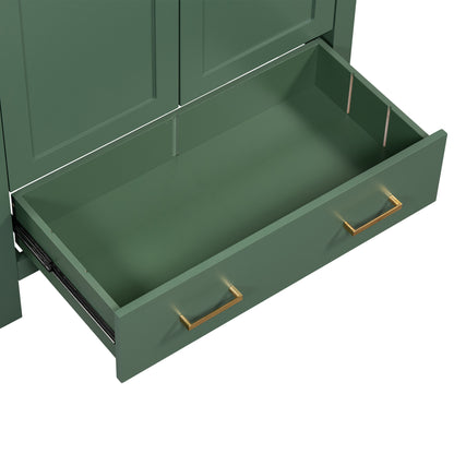 30 Inch Green Bathroom Vanity with Single Sink, Combination Under Counter Sink, Bathroom Storage Cabinet with 2 Doors and a Drawer