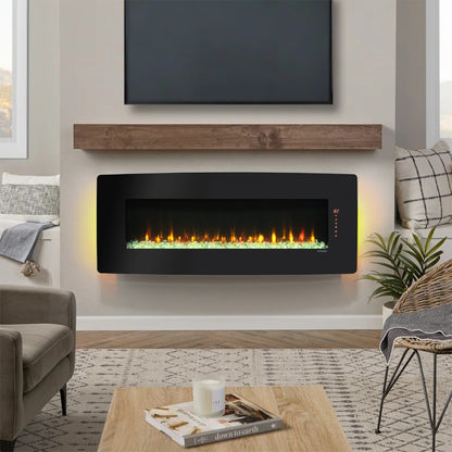 48 inch Curved Front Wall Mounted Electric Fireplace with Remote and Multi Color Flame & Emberbe