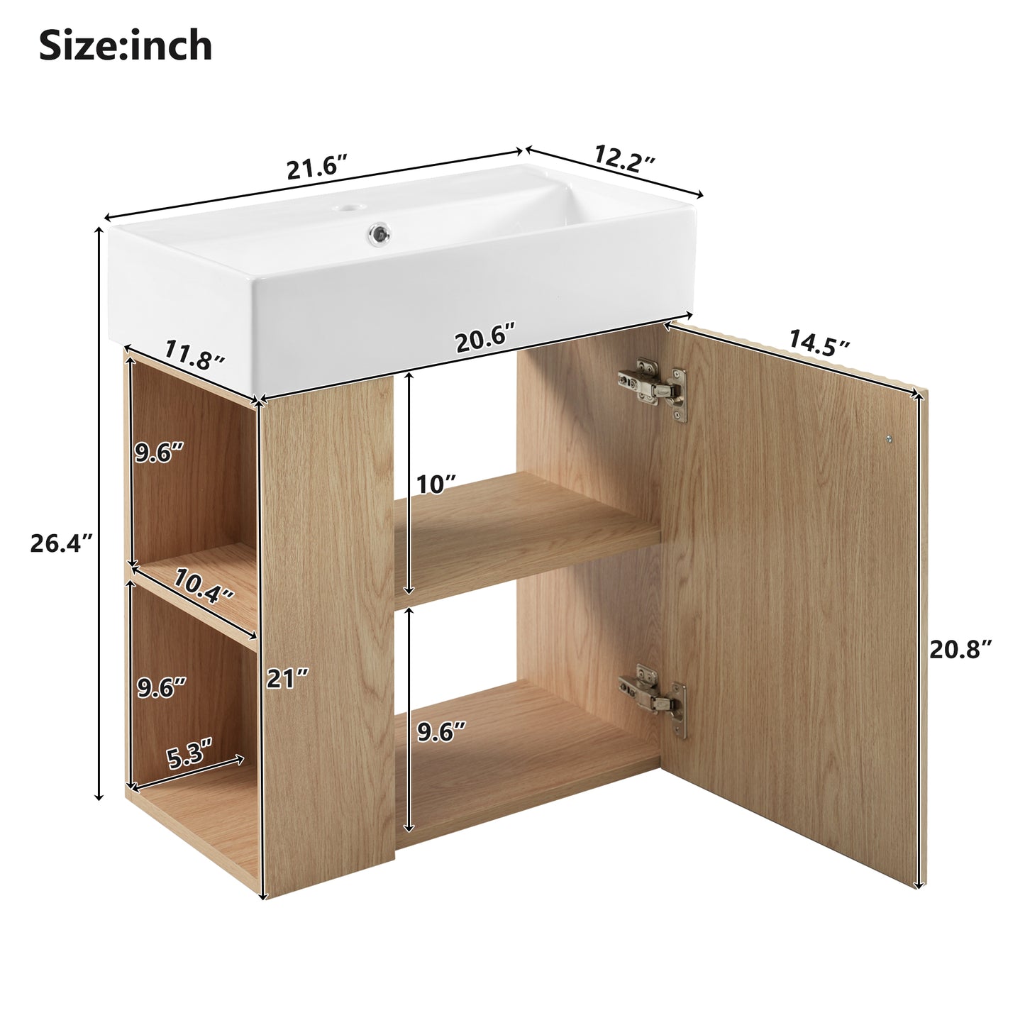 21.6 inch Modern Floating Bathroom Vanity with Ceramic Basin - Perfect for Small Bathrooms